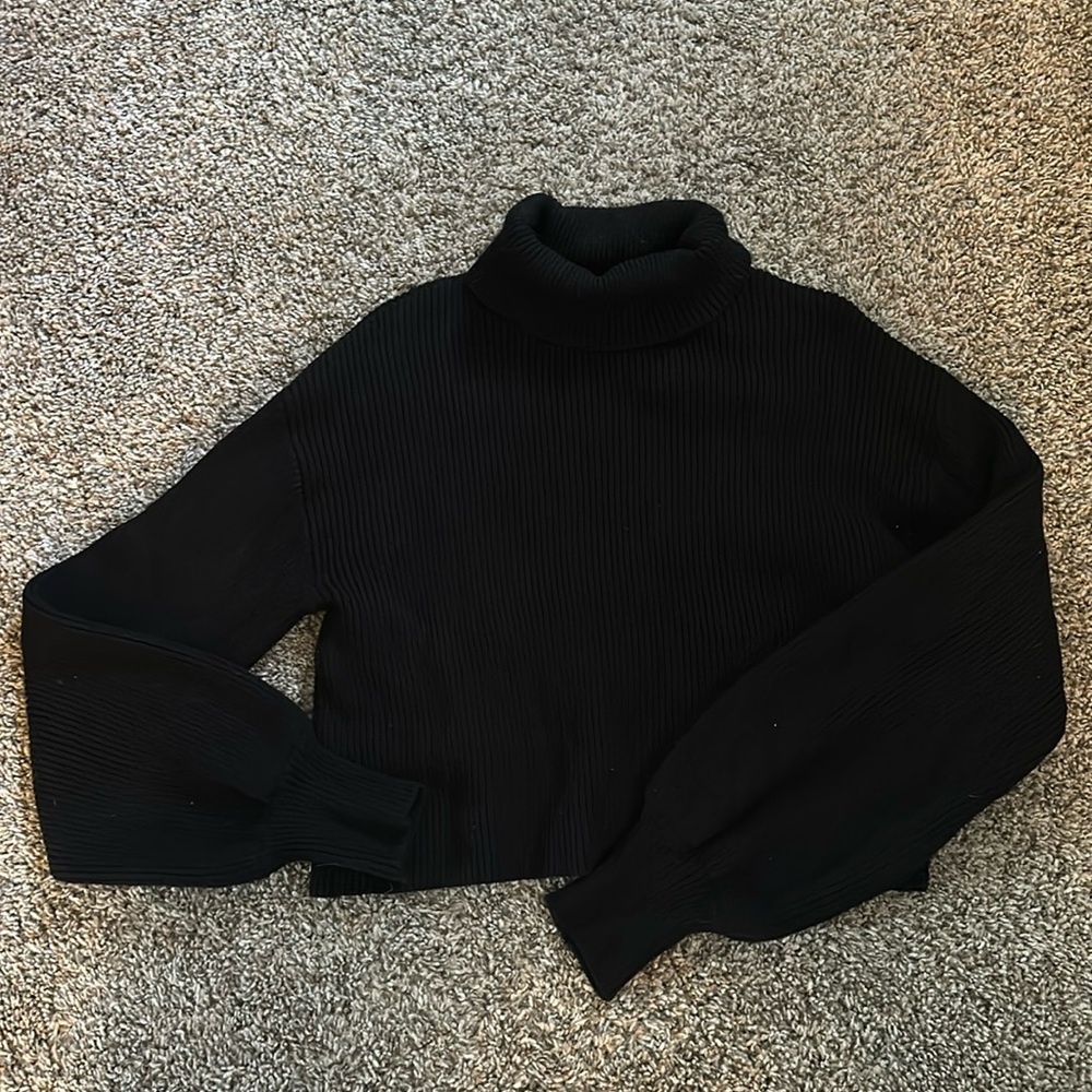 Balloon Sleeve Knit Cropped Sweater